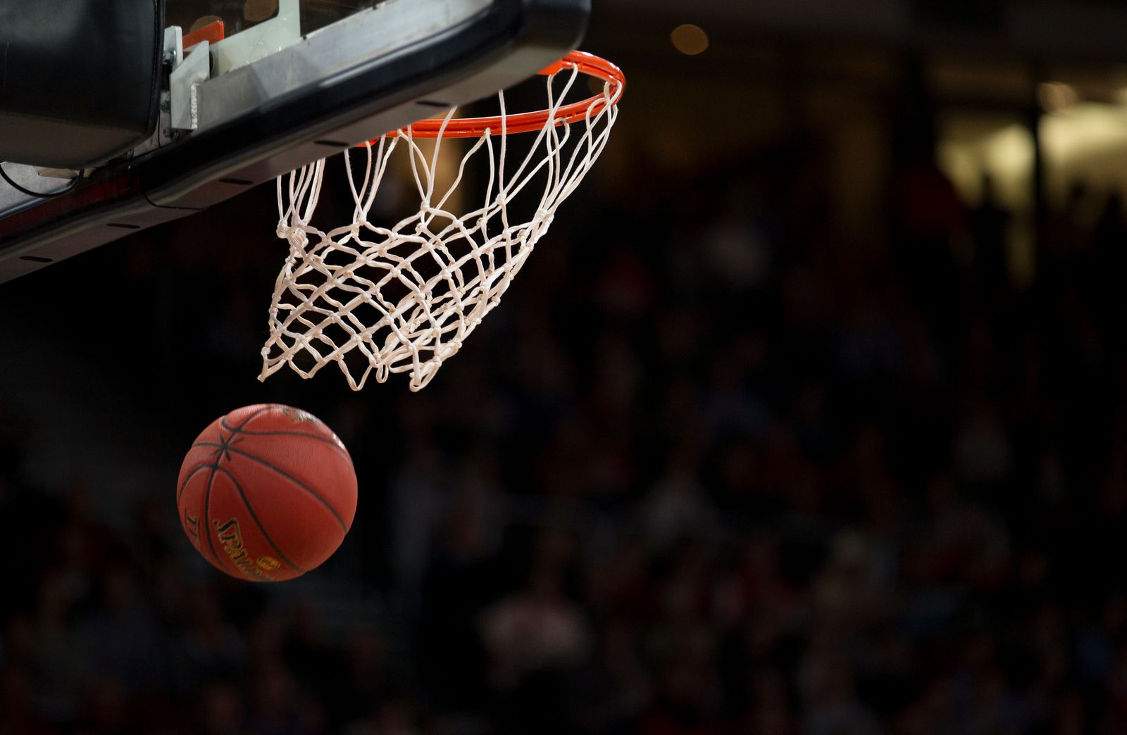 Pelota de básquet junto a un aro