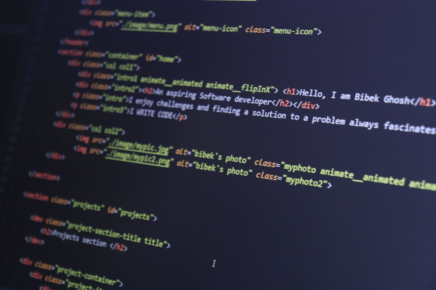 Código e estilos de um site